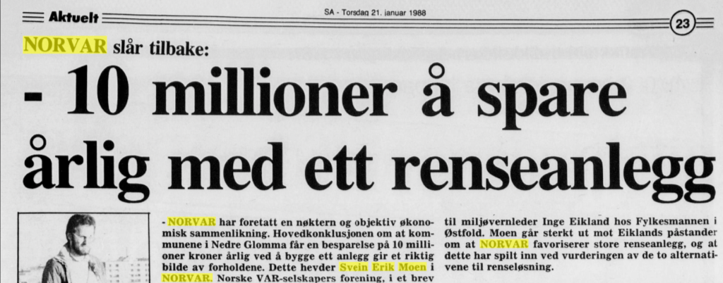 Fra Sarpsborg Arbeiderblad 21. januar 1988. NORVAR peker på at samarbeid kan lønne seg.